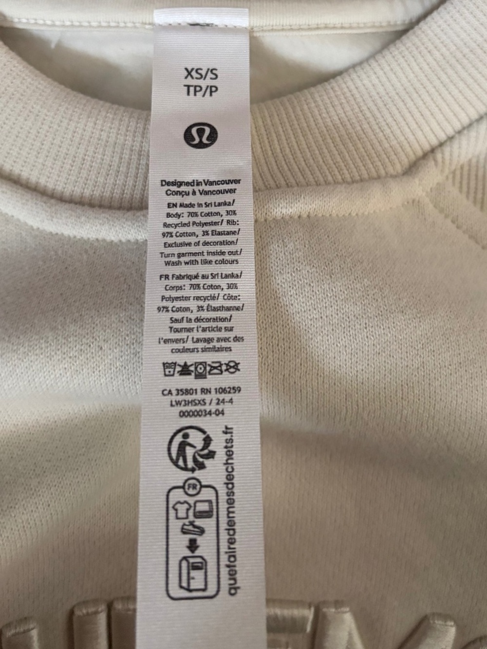 NWT Lululemon Scuba Oversized Pullover Bone XS/S Wordmark Fleece Sweatshirt - Picture 7 of 7
